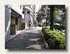 Cyclists and pedestrians share the pavement and somehow it all flows. riding-sidewalk